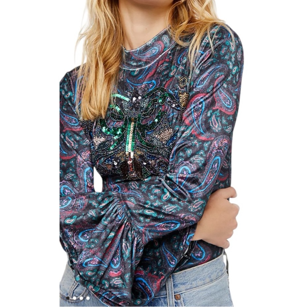 ✨NWT✨ Free People We The Free Embellished Butterfly Velvet Top